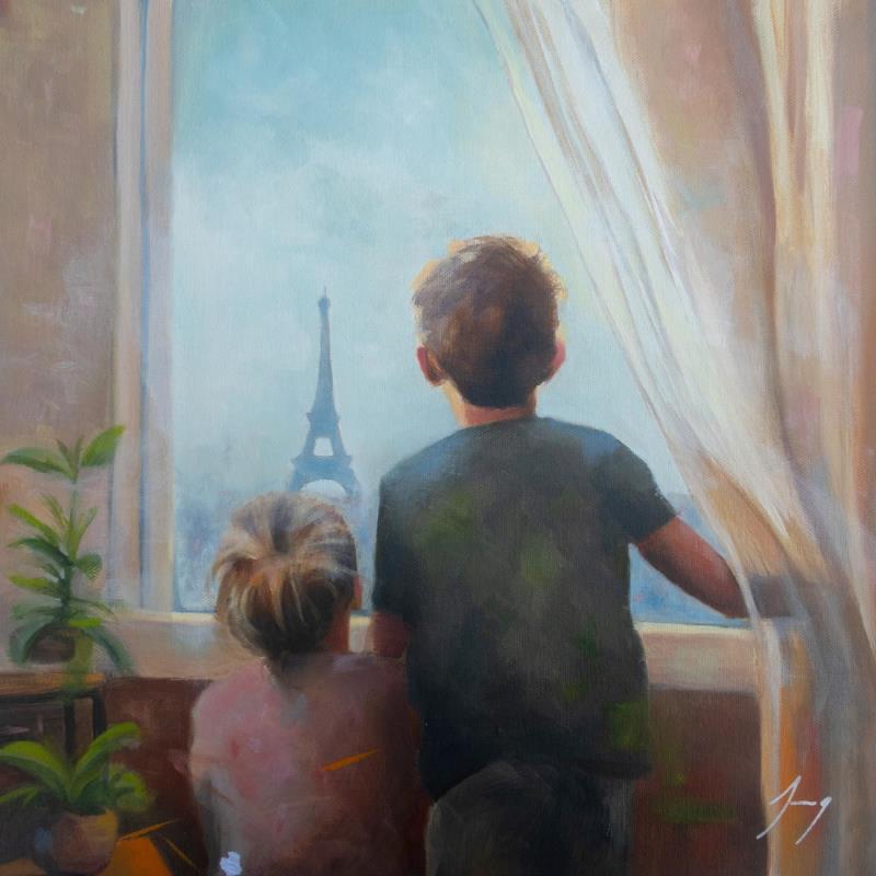 Peinture Bonjour Paris par Jung François | Tableau Figuratif Portraits Scènes de vie Huile