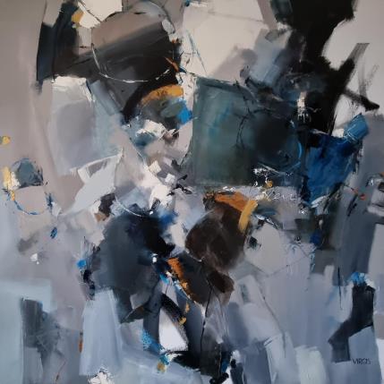 Painting Blue sun black moon by Virgis | Painting Abstract Oil Minimalist