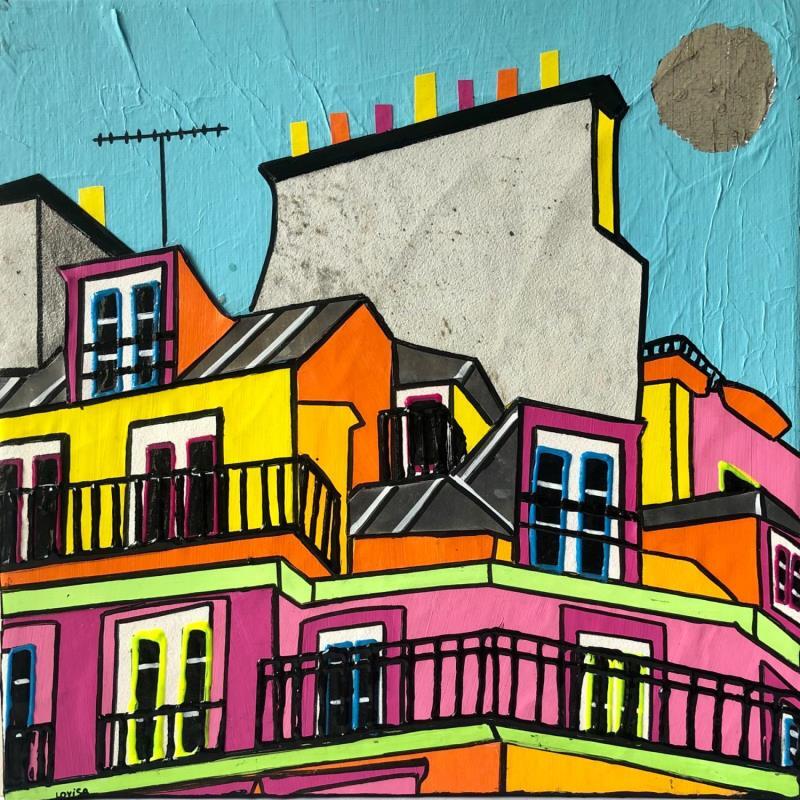 Peinture Tout le bleu du ciel par Lovisa | Tableau Pop-art Urbain Acrylique Collage Posca Feuille d'argent Upcycling