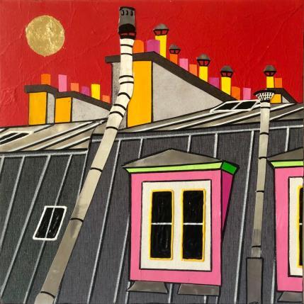 Peinture Vie de Bohème par Lovisa | Tableau Figuratif Acrylique, Collage, Feuille d'or, Posca, Textile, Upcycling Urbain