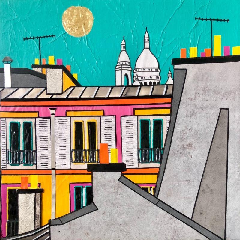 Pintura Un printemps à Montmartre por Lovisa | Pintura Figurativo Urbano Acrílico Collage Posca Hoja de oro Supraciclaje