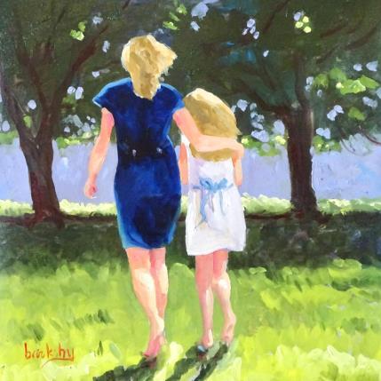 Peinture Ma Mere et Moi au Jardin par Brooksby | Tableau Figuratif Huile