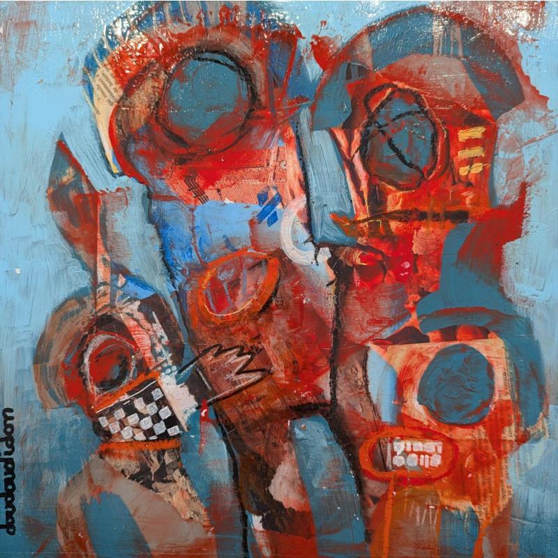 Gemälde Chasseurs cueilleur en troupeau  von Doudoudidon | Gemälde Art brut Alltagsszenen Acryl