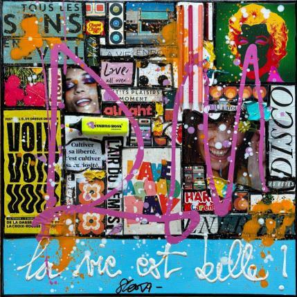 Peinture La vie est belle ! par Costa Sophie | Tableau Pop-art Acrylique, Collage, Upcycling