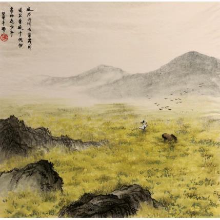 Gemälde Mer de fleur sur la prairie von Amblard Rui | Gemälde Figurativ Aquarell, Tinte Landschaften