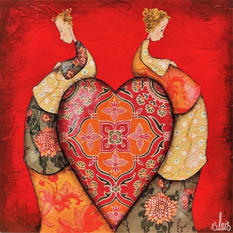 Painting Juliette et Oscar by Blais Delphine | Painting Naive art Life style Acrylic