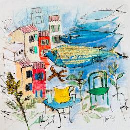 Peinture Le cadre idéal par Colombo Cécile | Tableau Figuratif Acrylique, Aquarelle, Collage, Encre, Pastel Nature, Paysages, Scènes de vie