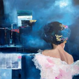 Peinture L'épouse par Lau Blou | Tableau Figuratif Acrylique, Feuille d'or, Pastel Portraits