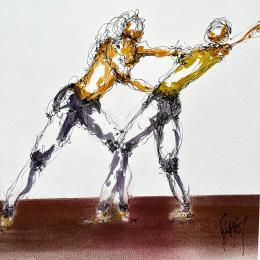 Peinture Duo danseurs  par Sahuc François | Tableau Figuratif Acrylique, Encre Minimaliste, Nu