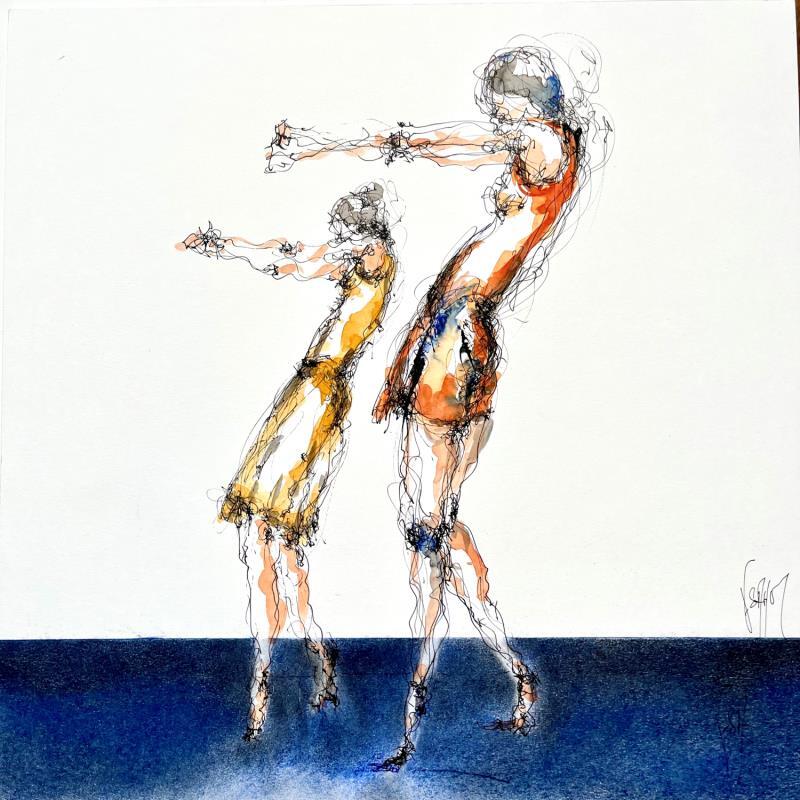 Painting Danseuses Louise et Annie by Sahuc François | Painting Figurative Nude Minimalist Acrylic Ink