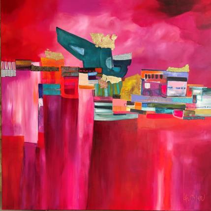 Painting Au dessus du temps by Lau Blou | Painting Abstract Acrylic, Gluing, Gold leaf, Pastel Landscapes