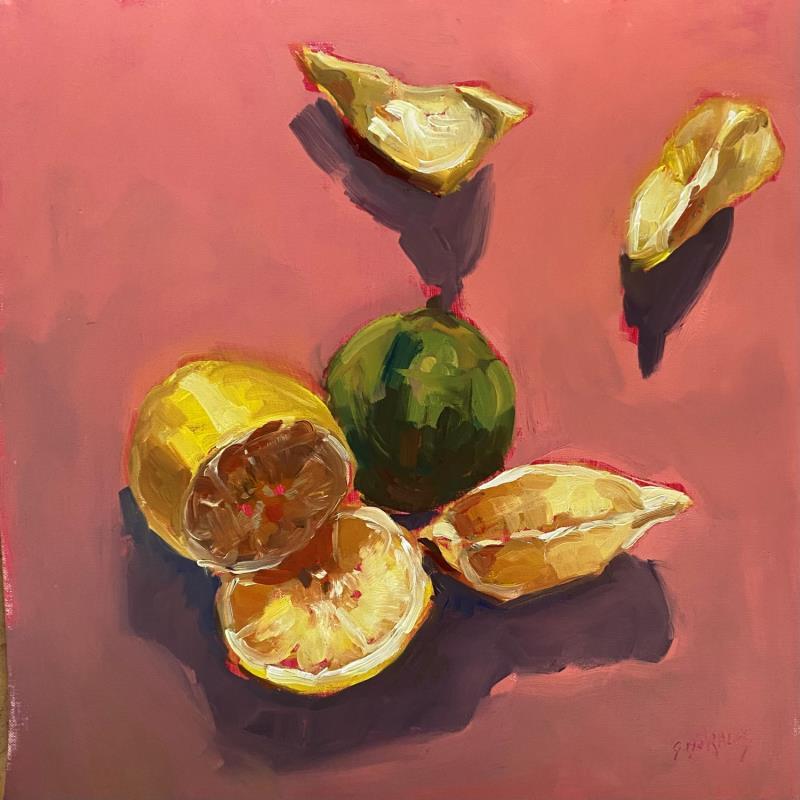 Painting citrons vert et jaune by Morales Géraldine | Painting Figurative Still-life Oil