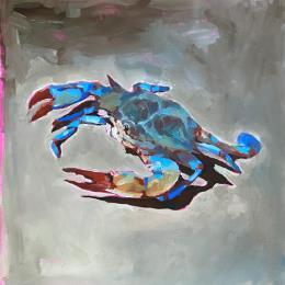 Peinture le crabe bleu par Morales Géraldine | Tableau Figuratif Huile Animaux