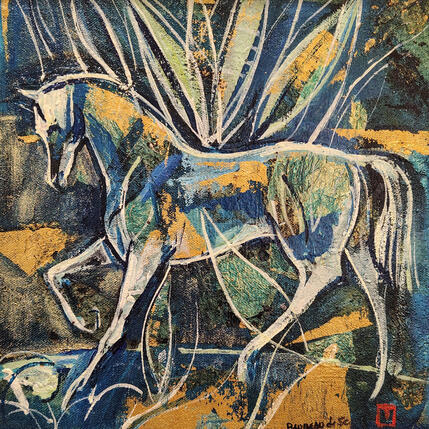 Painting Cheval bleu by Machi | Painting Figurative Oil Pop icons