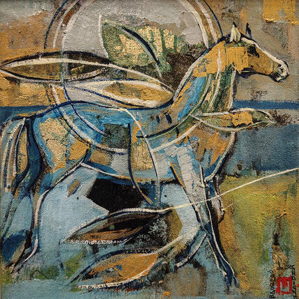 Peinture Cheval doré par Machi | Tableau Figuratif Huile