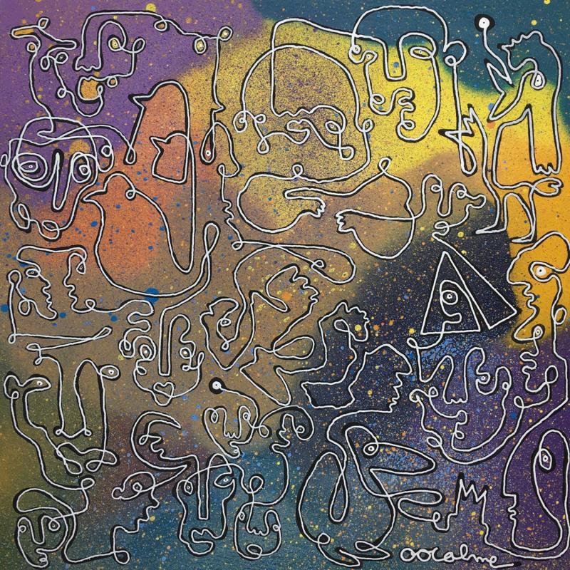 Painting Une seule ligne sur couleurs by Oocalme | Painting Raw art Minimalist Graffiti