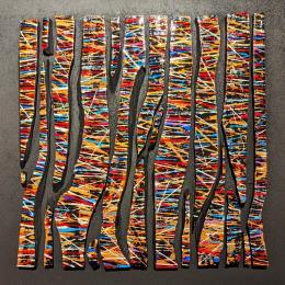 Peinture Bc15 fine oblique or bleu rouge par Langeron Luc | Tableau Matiérisme Acrylique, Bois, Résine