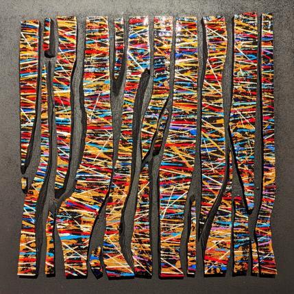 Peinture Bc15 fine oblique or bleu rouge par Langeron Luc | Tableau Matiérisme Acrylique, Bois, Résine