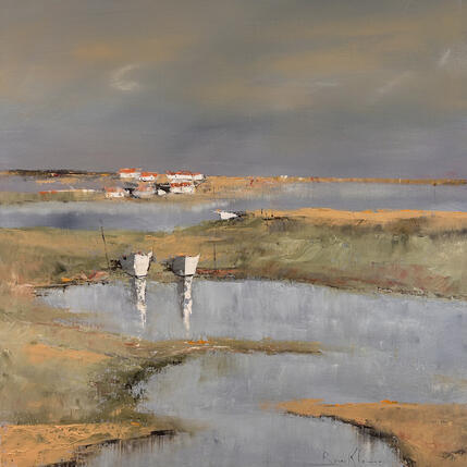 Painting Maisons et Barques 2 by Klein Bruno | Painting Figurative Oil Marine