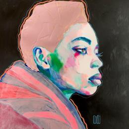 Peinture F4 Conversations Silencieuses “Rosaliberté” par Coco | Tableau Figuratif Acrylique, Encre Portraits