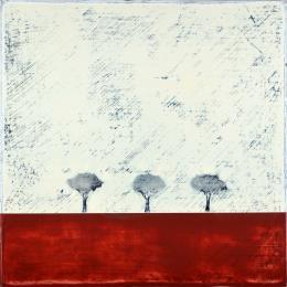 Painting L’horizon rougeoyant  #327 by ChristophL | Painting Figurative Acrylic, Ink, Wood Landscapes, Minimalist