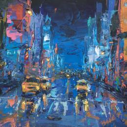 Peinture Blue night in NYC par Rodrigues Bené | Tableau Figuratif Acrylique Urbain
