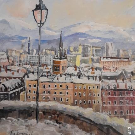 Pintura Grenoble sous la neige por Lallemand Yves | Pintura Figurativo Acrílico Urbano