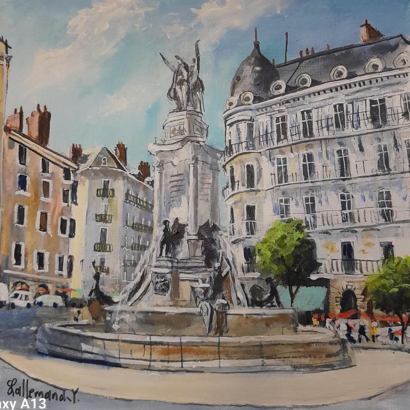 Peinture Fontaines des trois ordres Grenoble par Lallemand Yves | Tableau Figuratif Urbain Acrylique