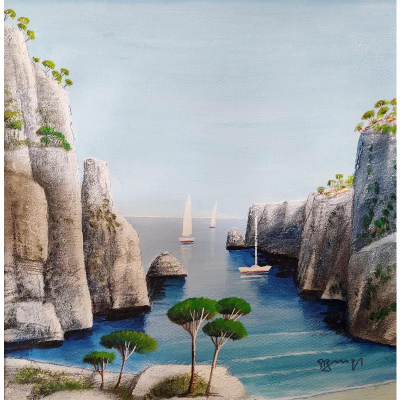Painting AQ 47 Calanque aux pins by Burgi Roger | Painting Figurative Landscapes Marine Nature Acrylic