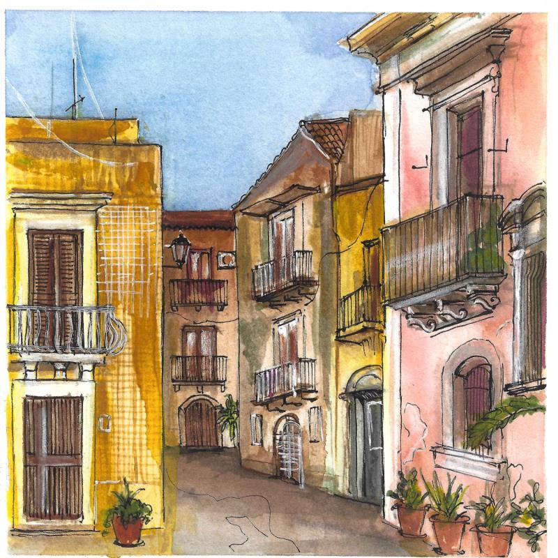 Gemälde Heure dorée dans une ruelle italienne von Sorokopud Angelina | Gemälde Realismus Urban Aquarell
