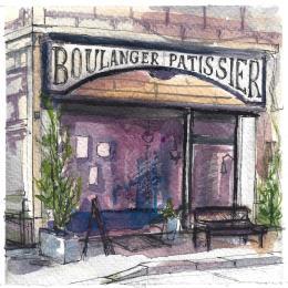 Gemälde Charmante boulangerie française von Sorokopud Angelina | Gemälde Realismus Aquarell Urban