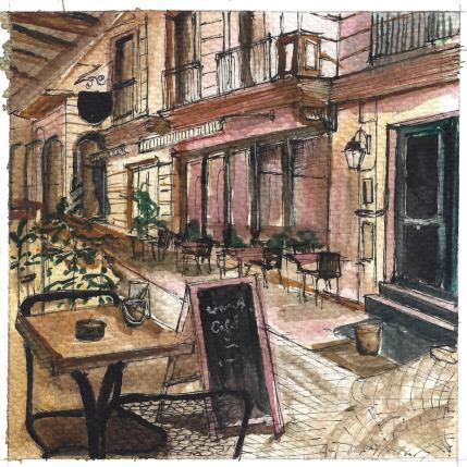 Painting Pause café by Sorokopud Angelina | Painting Realism Watercolor Urban