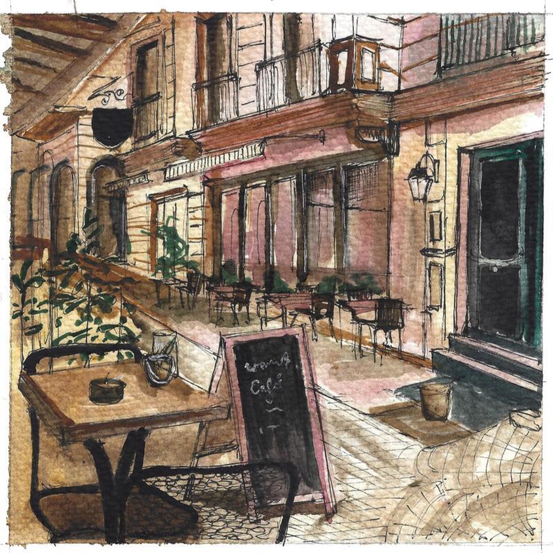 Painting Pause café by Sorokopud Angelina | Painting Realism Urban Watercolor