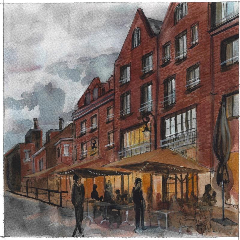 Painting Soirée au bar lillois by Sorokopud Angelina | Painting Realism Urban Watercolor