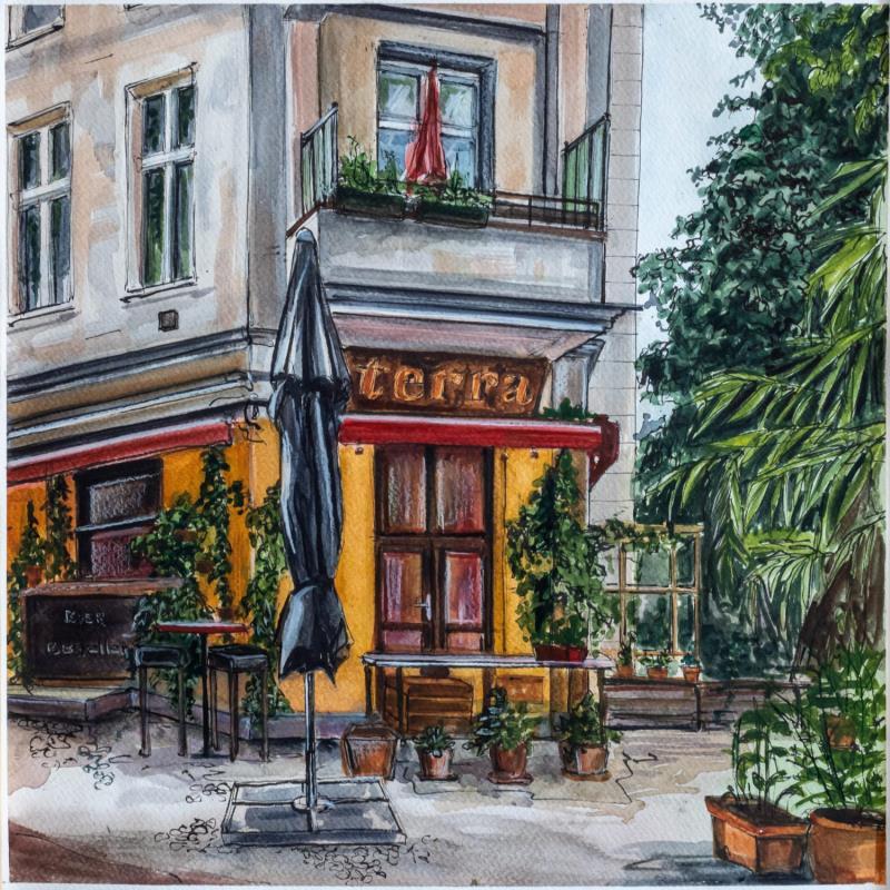 Pintura Café berlinois à l'abris des regards por Sorokopud Angelina | Pintura Realismo Urbano Acuarela