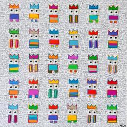 Peinture HAPPY TRIBU par Mam | Tableau Pop-art Acrylique Icones Pop, Noir & blanc, Société