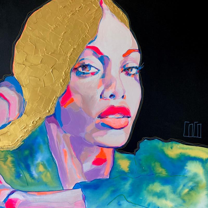 Peinture 80x80 « Enflammoi » par Coco | Tableau Figuratif Portraits Acrylique