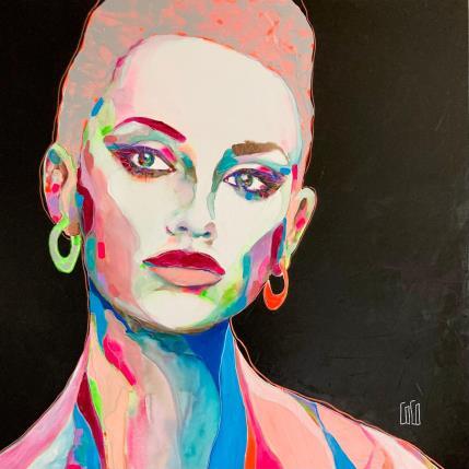 Peinture 100x100 « hypnose » par Coco | Tableau Figuratif Acrylique Portraits