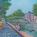 Painting Petite pause au bord du canal Saint Martin à Paris by Degabriel Véronique | Painting Figurative Landscapes Urban Life style Oil