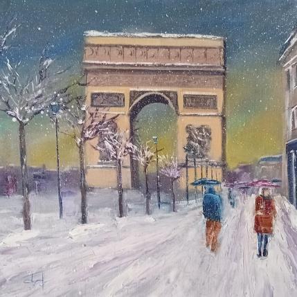Peinture Superbe!il neige à Paris  par Degabriel Véronique | Tableau Figuratif Huile Paysages, Scènes de vie, Urbain