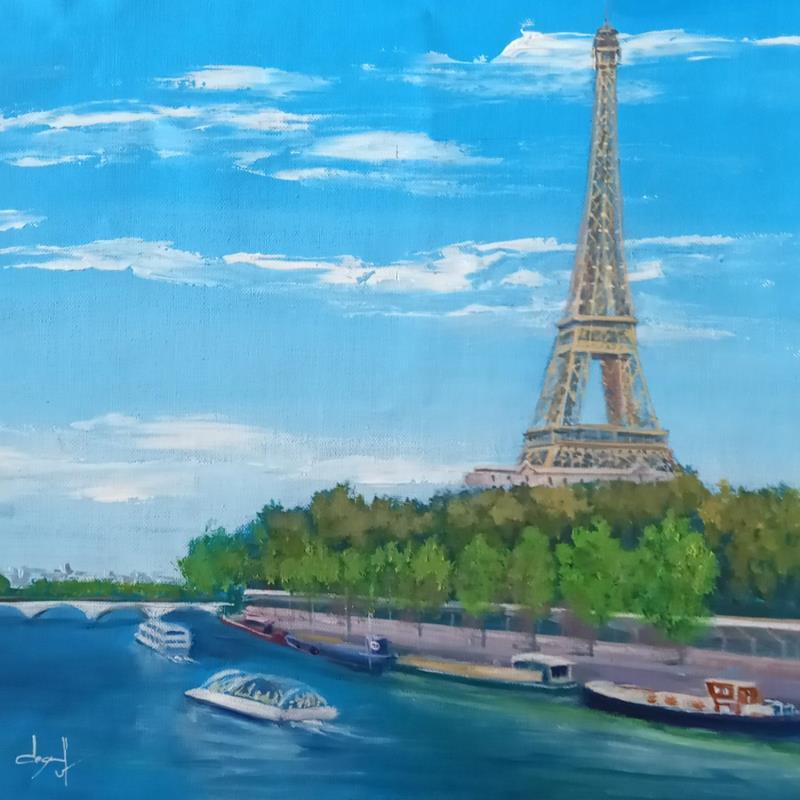Peinture Sa majesté la tour eiffel par Degabriel Véronique | Tableau Figuratif Paysages Urbain Scènes de vie Huile