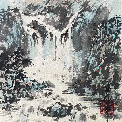 Peinture Waterfall I par Yu Huan Huan | Tableau Figuratif Encre Nature, Noir & blanc