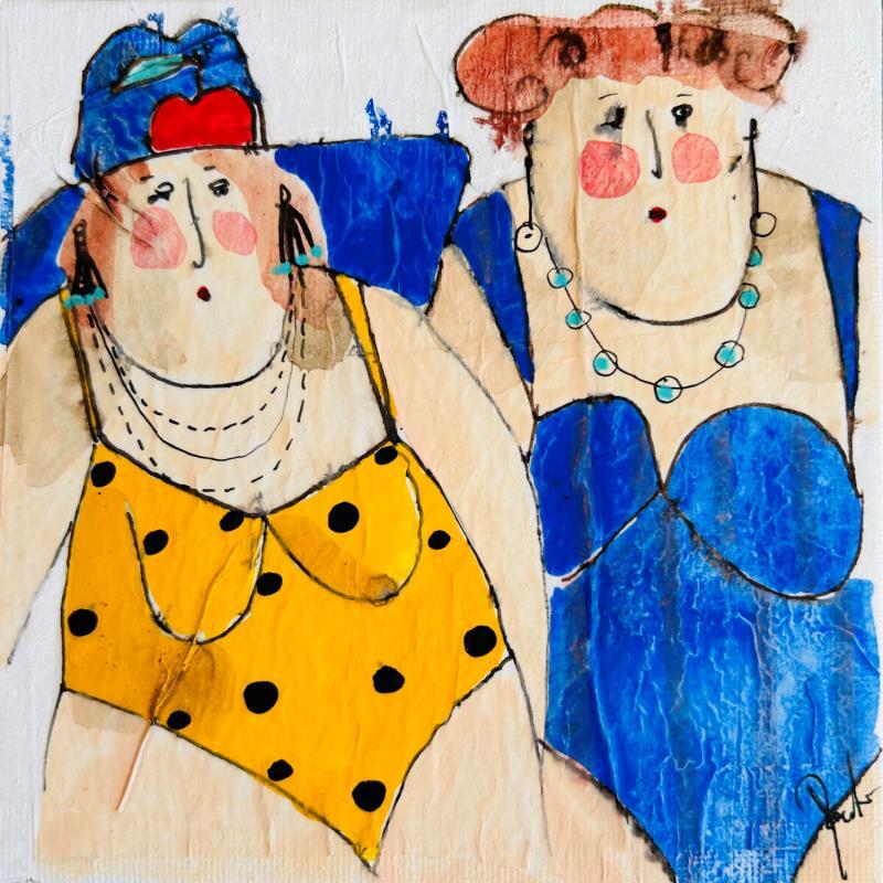 Painting Géraldine Fabienne by Colombo Cécile | Painting Figurative Portrait Life style Watercolor Acrylic Gluing Ink Pastel