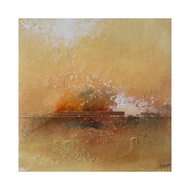 Peinture Abstraction #1980 par Hévin Christian | Tableau Abstrait Minimaliste Bois Huile Acrylique Pastel