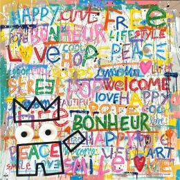 Peinture BONHEUR par Mam | Tableau Pop-art Acrylique Icones Pop, Portraits, Société