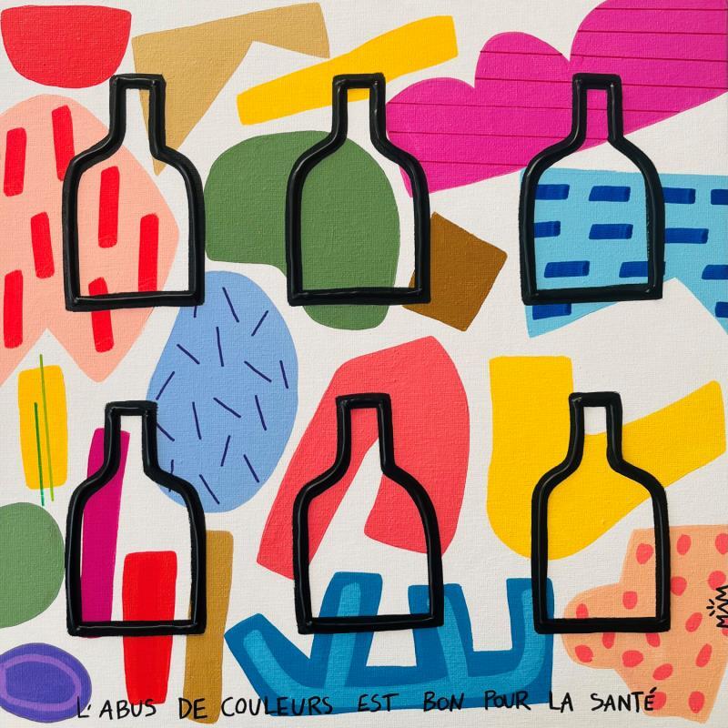 Peinture HAPPY BOTTLES par Mam | Tableau Pop-art Société Icones Pop Minimaliste Acrylique