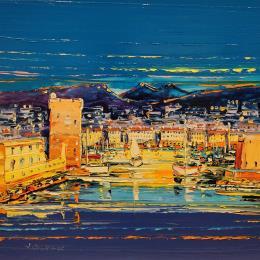 Peinture Vieux port animé, Marseille par Corbière Liisa | Tableau Figuratif Huile Marine, Paysages