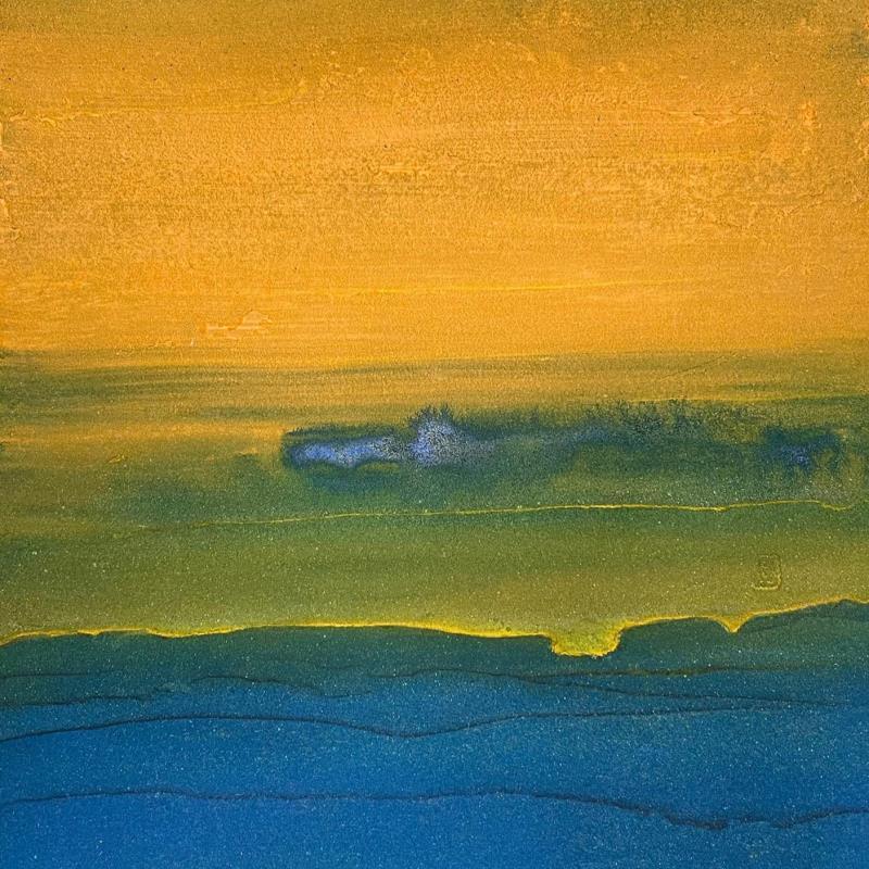 Painting Carré Bleu Orangé by CMalou | Painting Subject matter Minimalist Sand