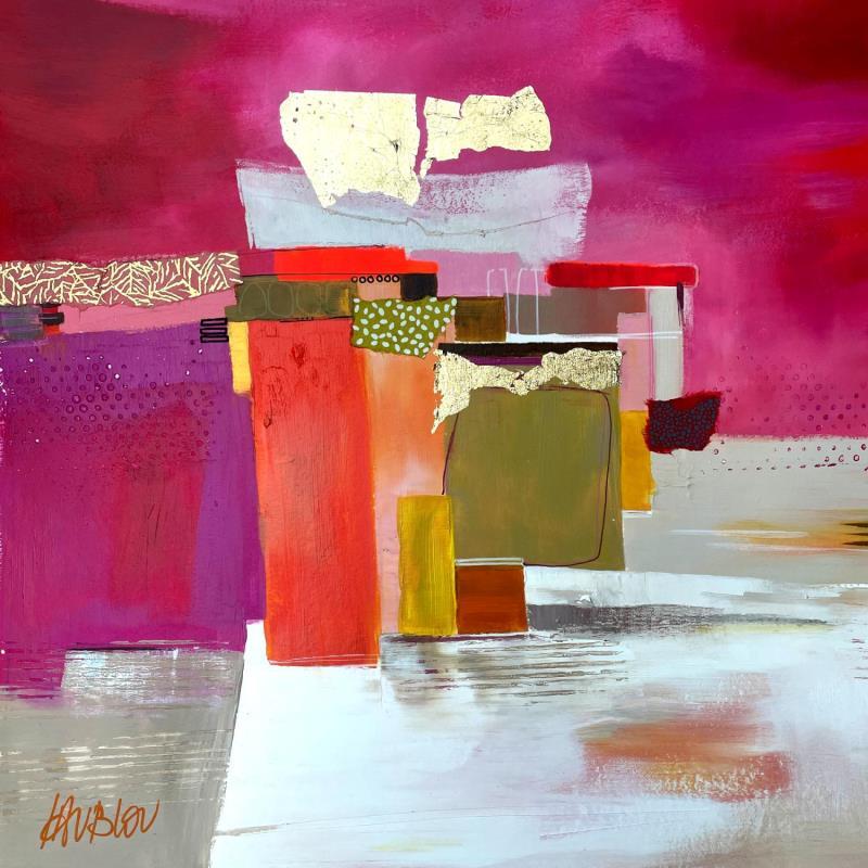 Painting Au bord du fleuve blanc by Lau Blou | Painting Abstract Landscapes Cardboard Acrylic Gluing Gold leaf Paper