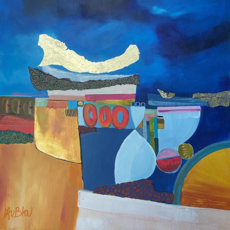 Painting Le sablier by Lau Blou | Painting Abstract Landscapes Cardboard Acrylic Gluing Gold leaf